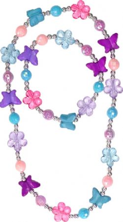 ENSEMBLE DE COLLIER ET BRACELET - MAUVE, BLEU ET ROSE